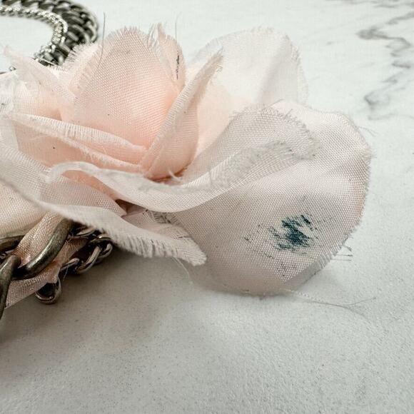 Pink Flower Rhinestone Silver Tone Metal Chain Link Belt Size Large L XL - Picture 3 of 12